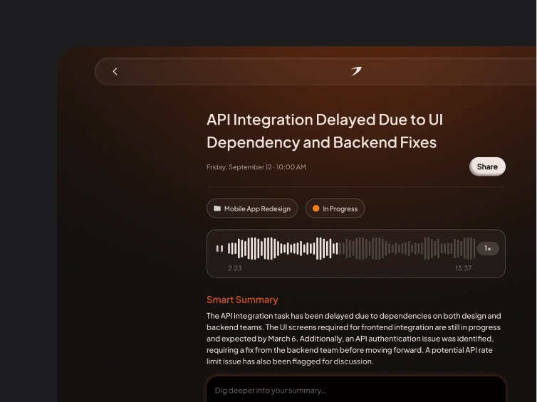 Gystify app screen summarising a delayed API integration