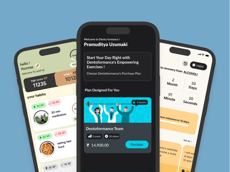 Fitness and habit-tracking mobile app screens