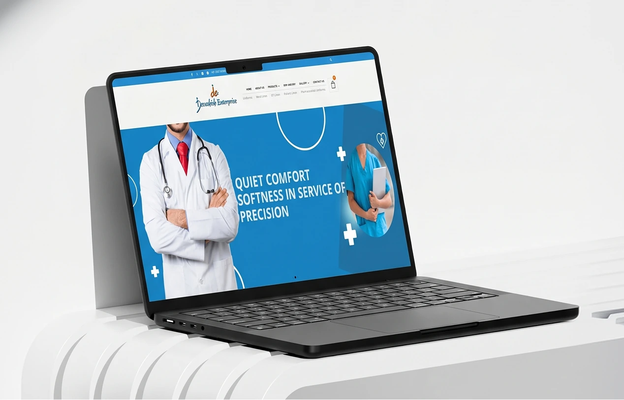 Healthcare clinic website shown on a laptop