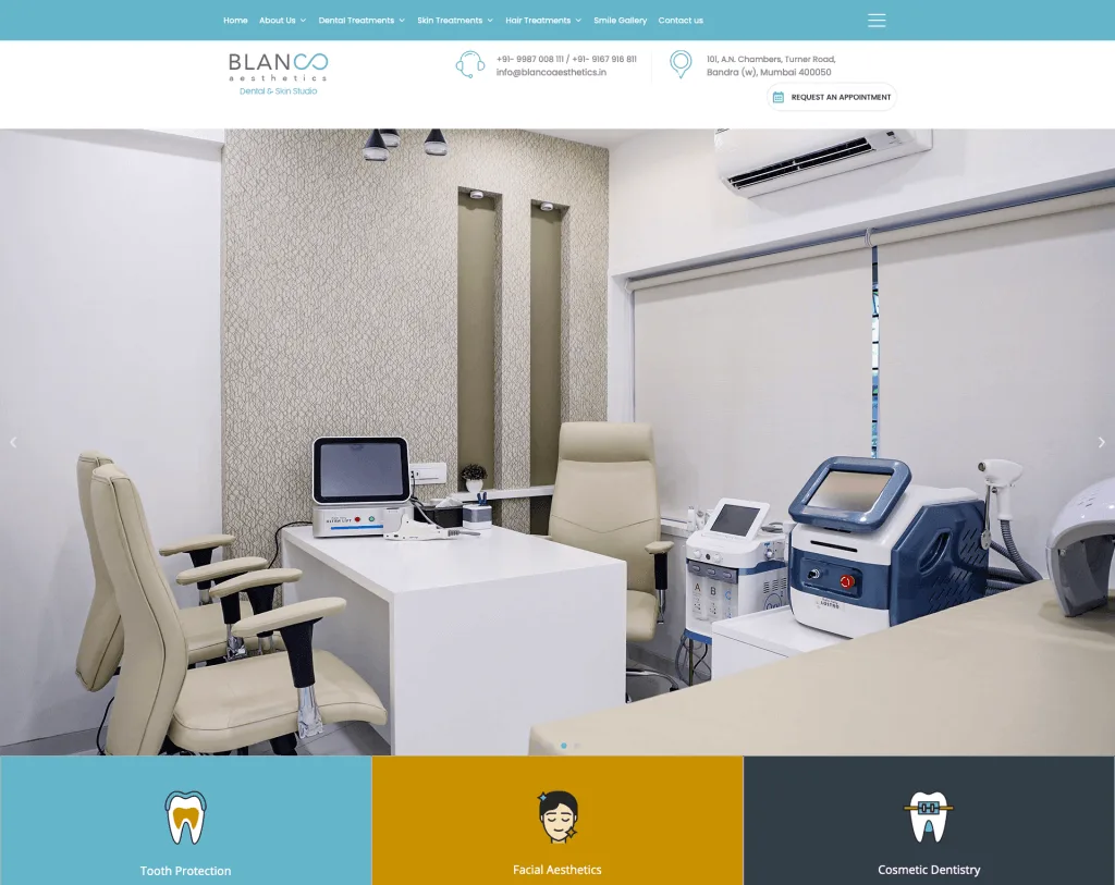 Blanco Aesthetics dental and skincare studio website on desktop and mobile
