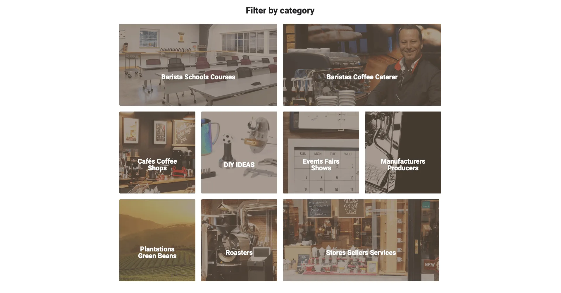 Coffee Finder category filter for cafés, roasters and baristas