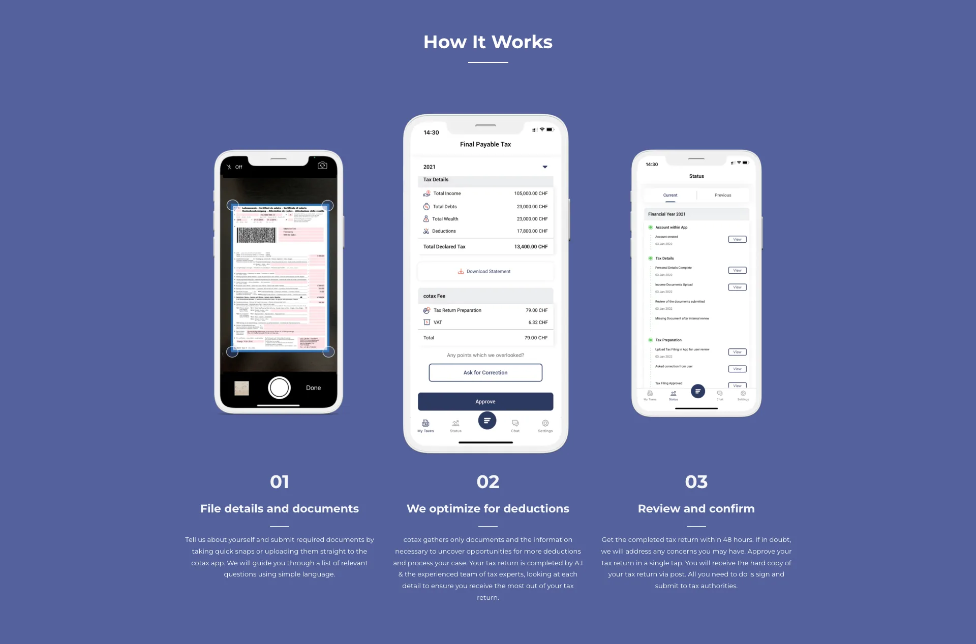 Cotax website and tax calculator screens