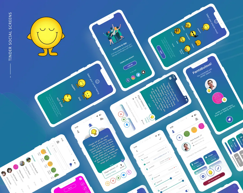 Dating and social networking Android app screens