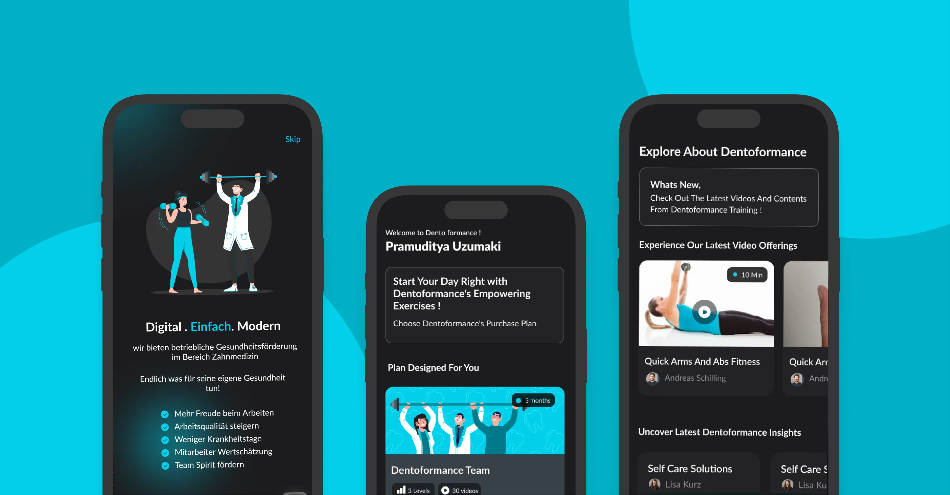 Dentoformance mobile app screens