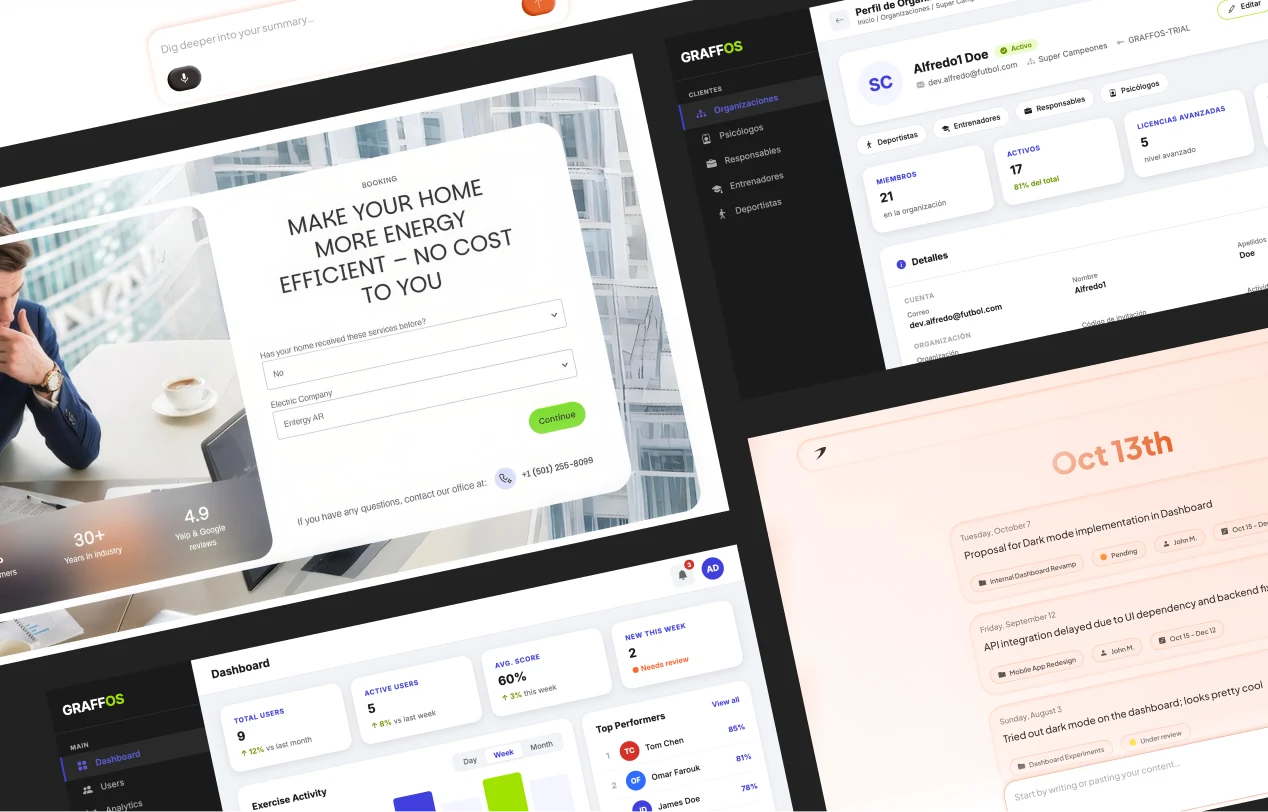Web platform dashboards and a lead-capture landing page